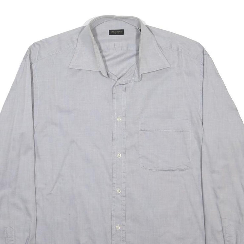 VALENTINO Mens Grey Plain Cotton Blend Shirt M Classic Long Sleeve Button Front