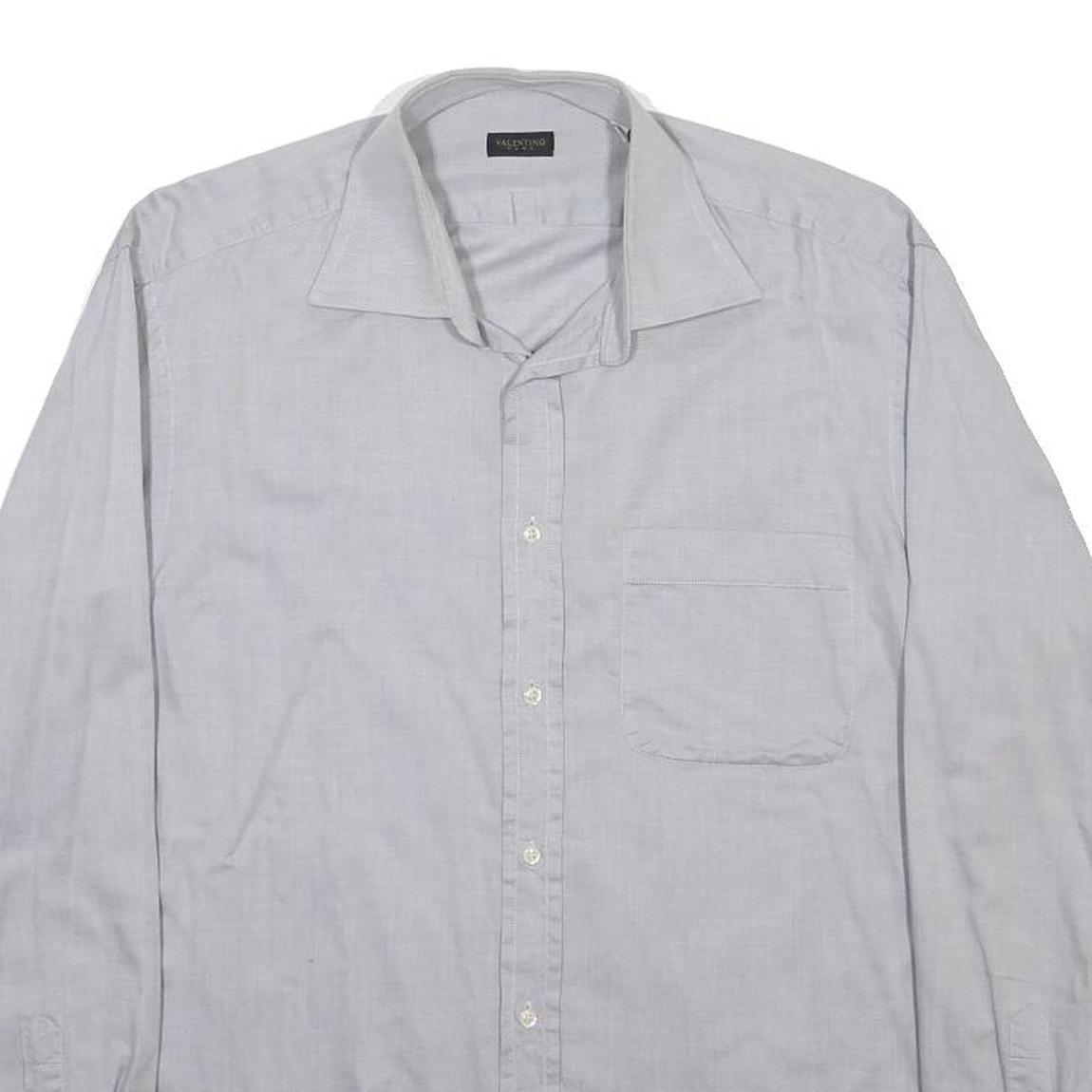 VALENTINO Mens Grey Plain Cotton Blend Shirt M Classic Long Sleeve Button Front