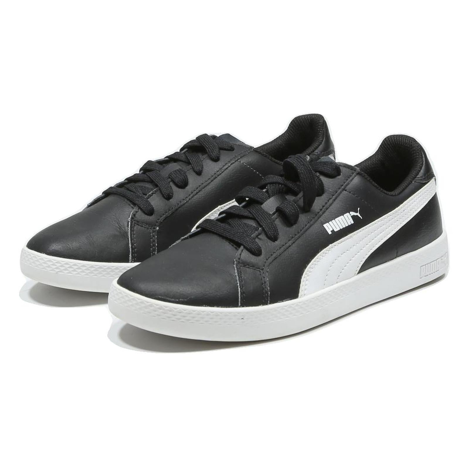 PUMA Smash V2 Mens Lace-Up Trainers Black & White Leather UK 9 Comfortable