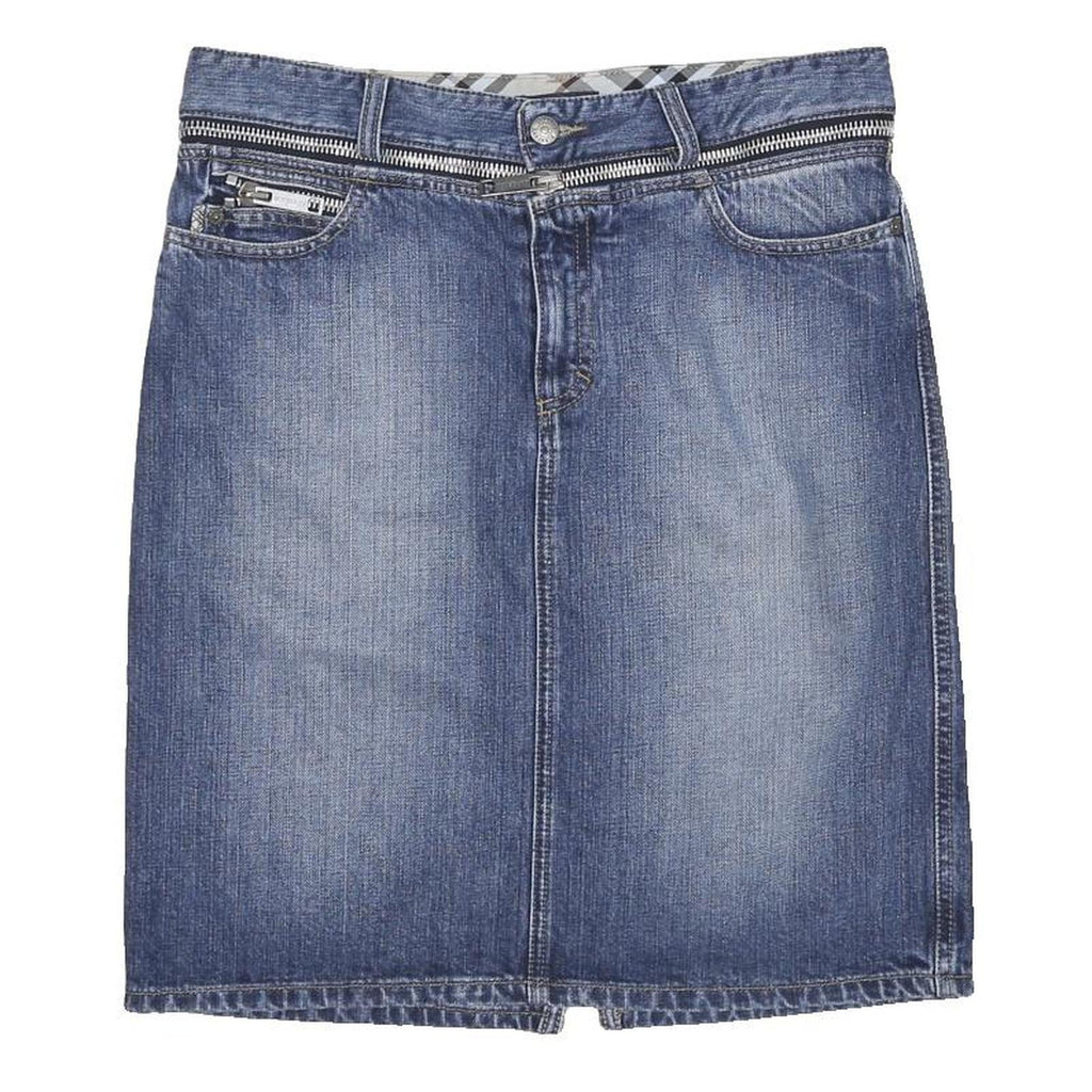 BURBERRY Womens Blue Denim Mini Cotton Skirt UK 8 Zip Closure Pockets