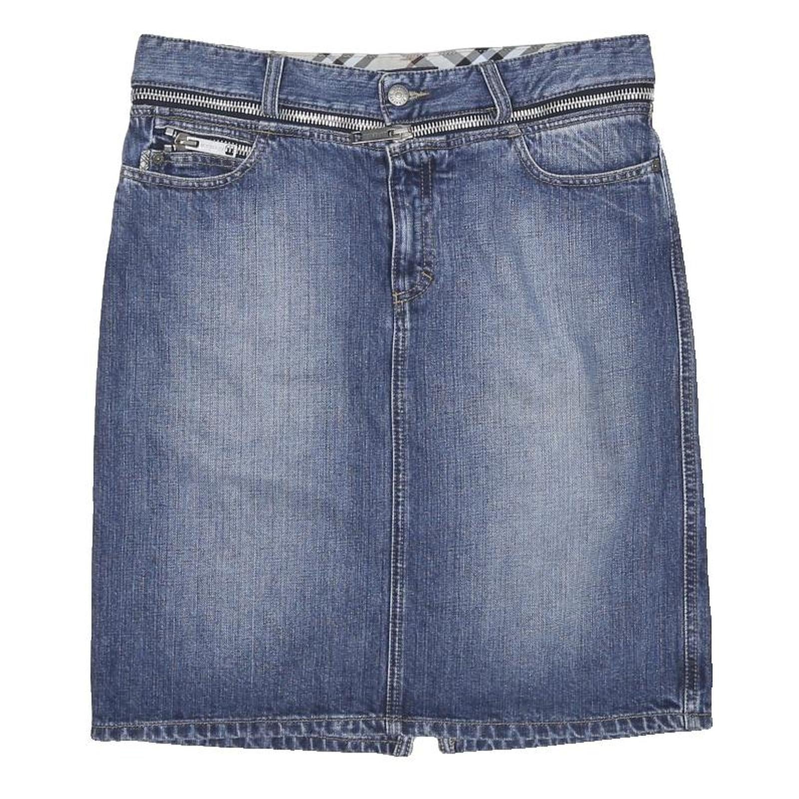 BURBERRY Womens Blue Denim Mini Cotton Skirt UK 8 Zip Closure Pockets