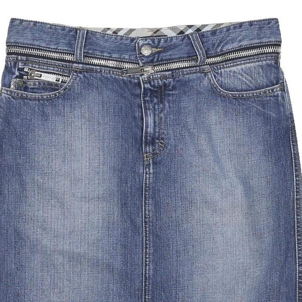 BURBERRY Womens Blue Denim Mini Cotton Skirt UK 8 Zip Closure Pockets