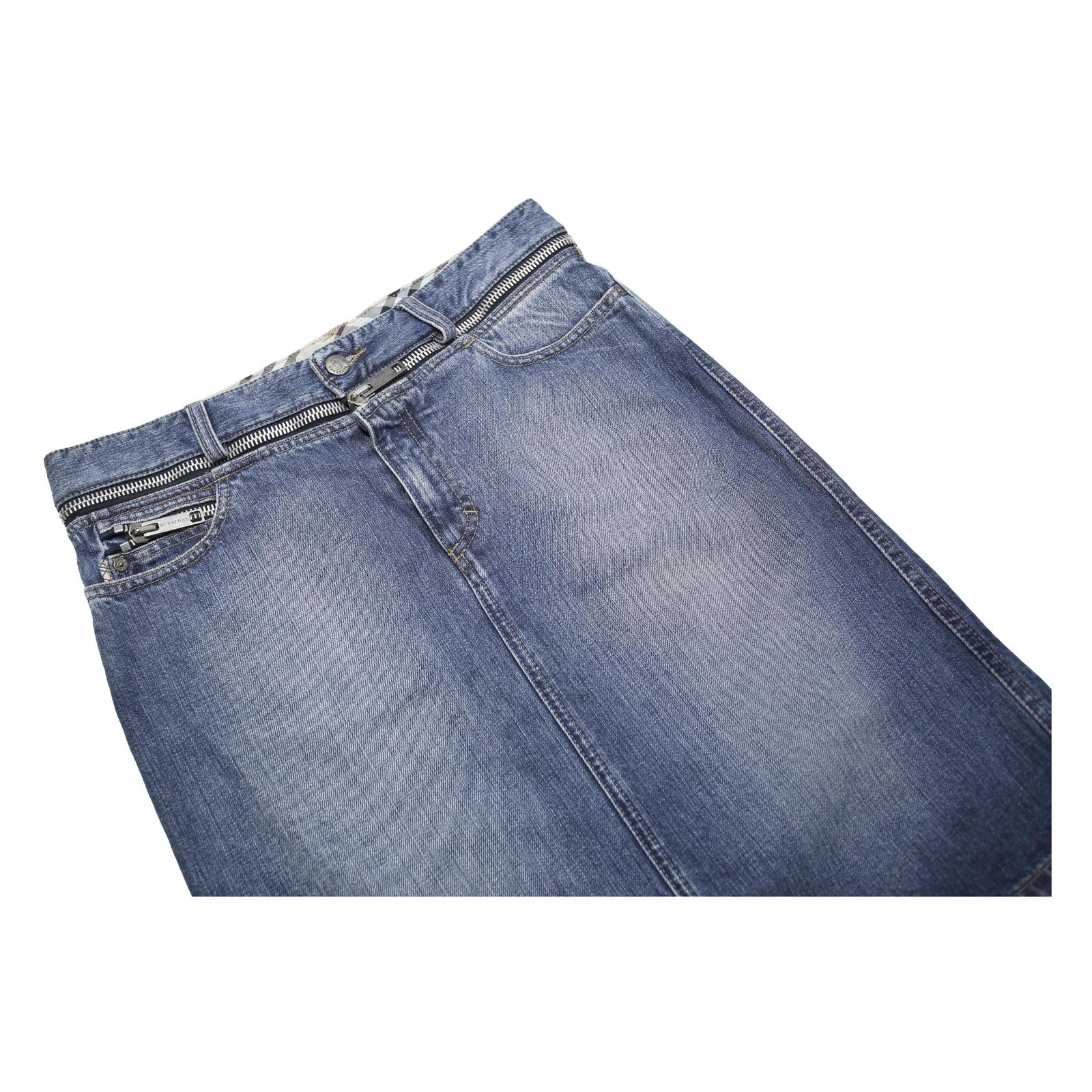 BURBERRY Womens Blue Denim Mini Cotton Skirt UK 8 Zip Closure Pockets