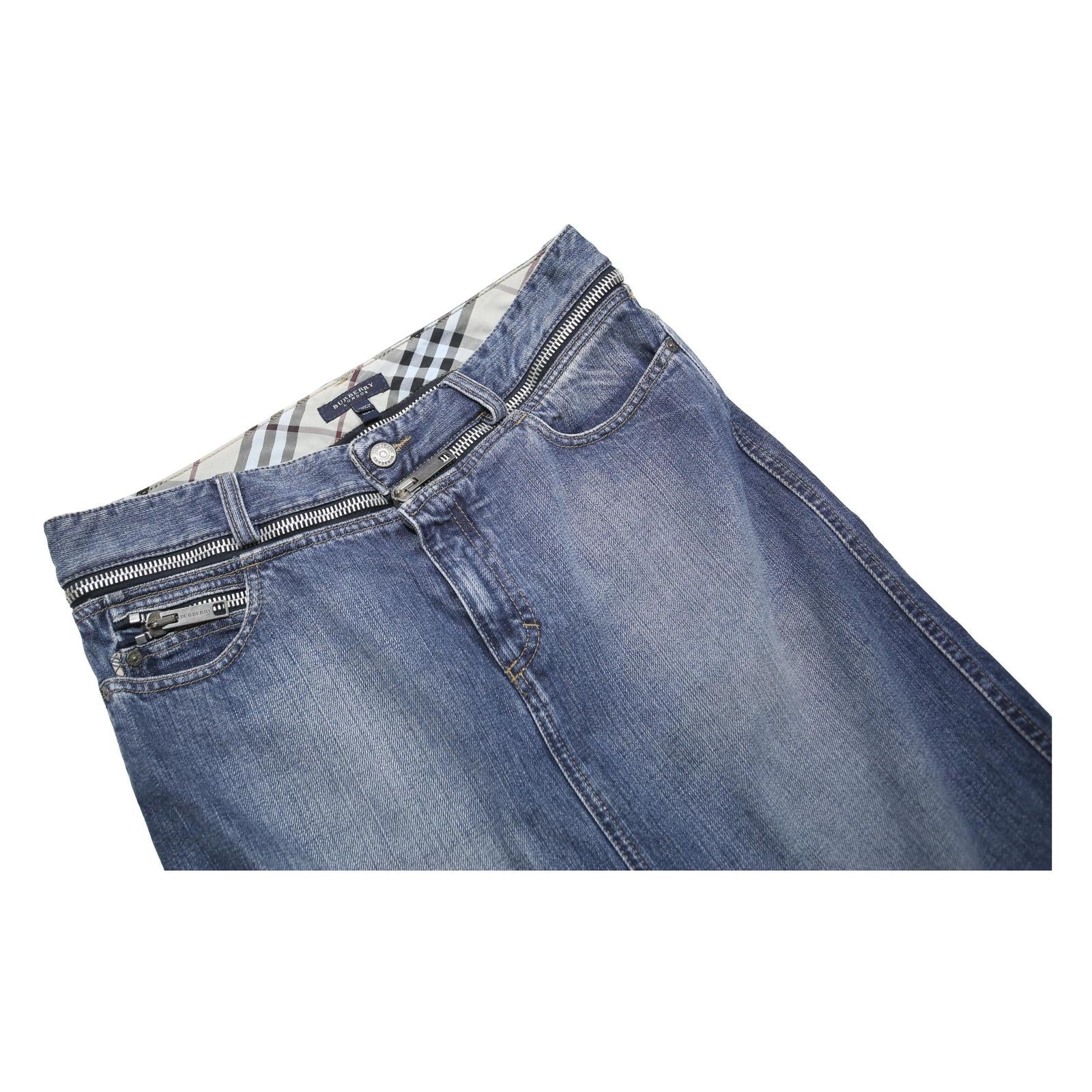 BURBERRY Womens Blue Denim Mini Cotton Skirt UK 8 Zip Closure Pockets