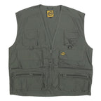 STUCKI THUN Mens Green Utility Vest XL Polyester Zip Plain Functional Pockets