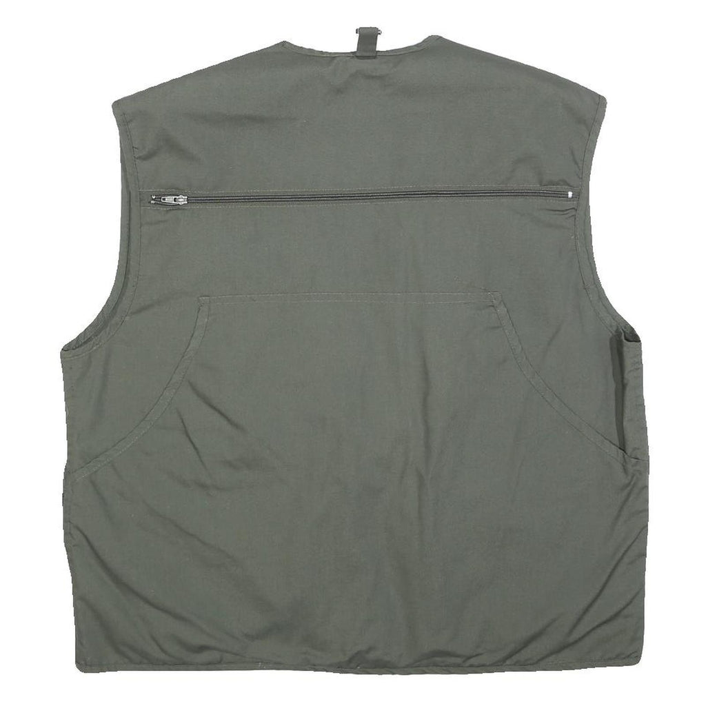 STUCKI THUN Mens Green Utility Vest XL Polyester Zip Plain Functional Pockets