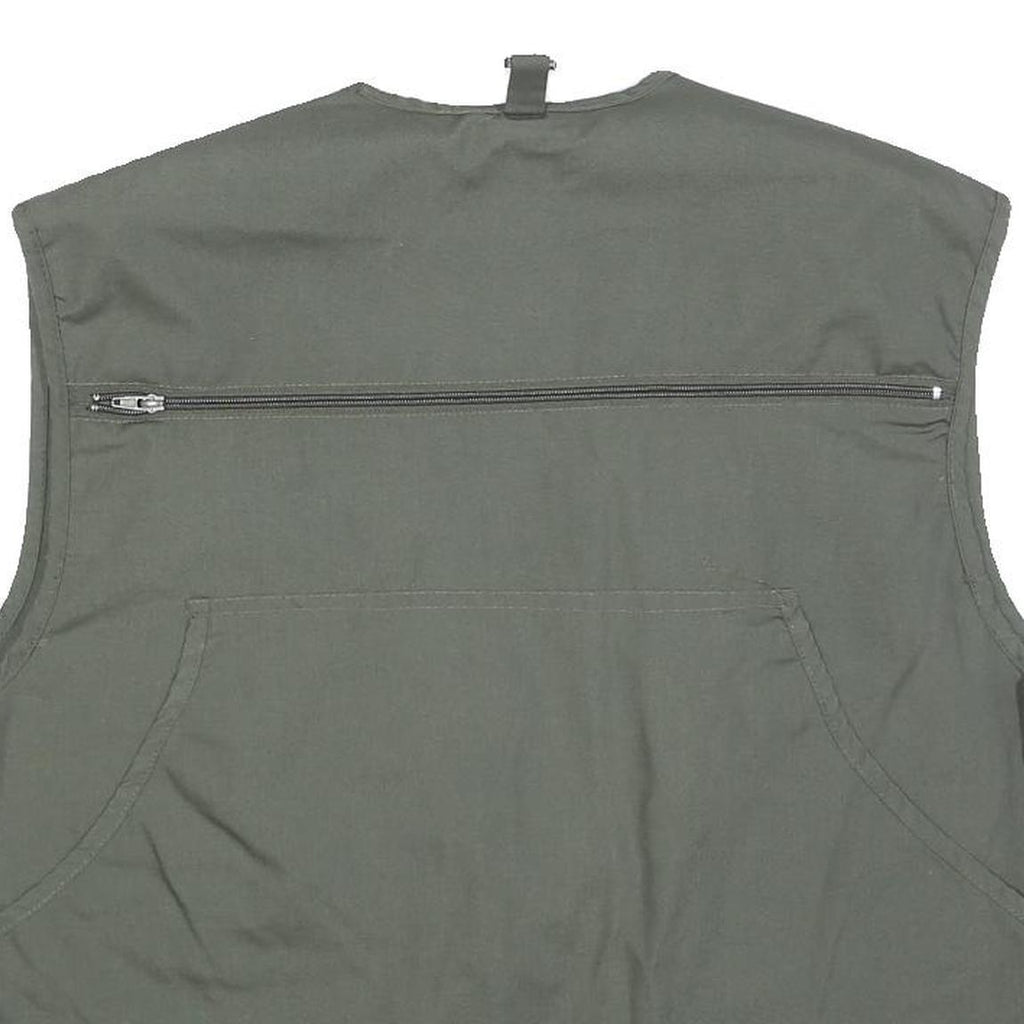 STUCKI THUN Mens Green Utility Vest XL Polyester Zip Plain Functional Pockets