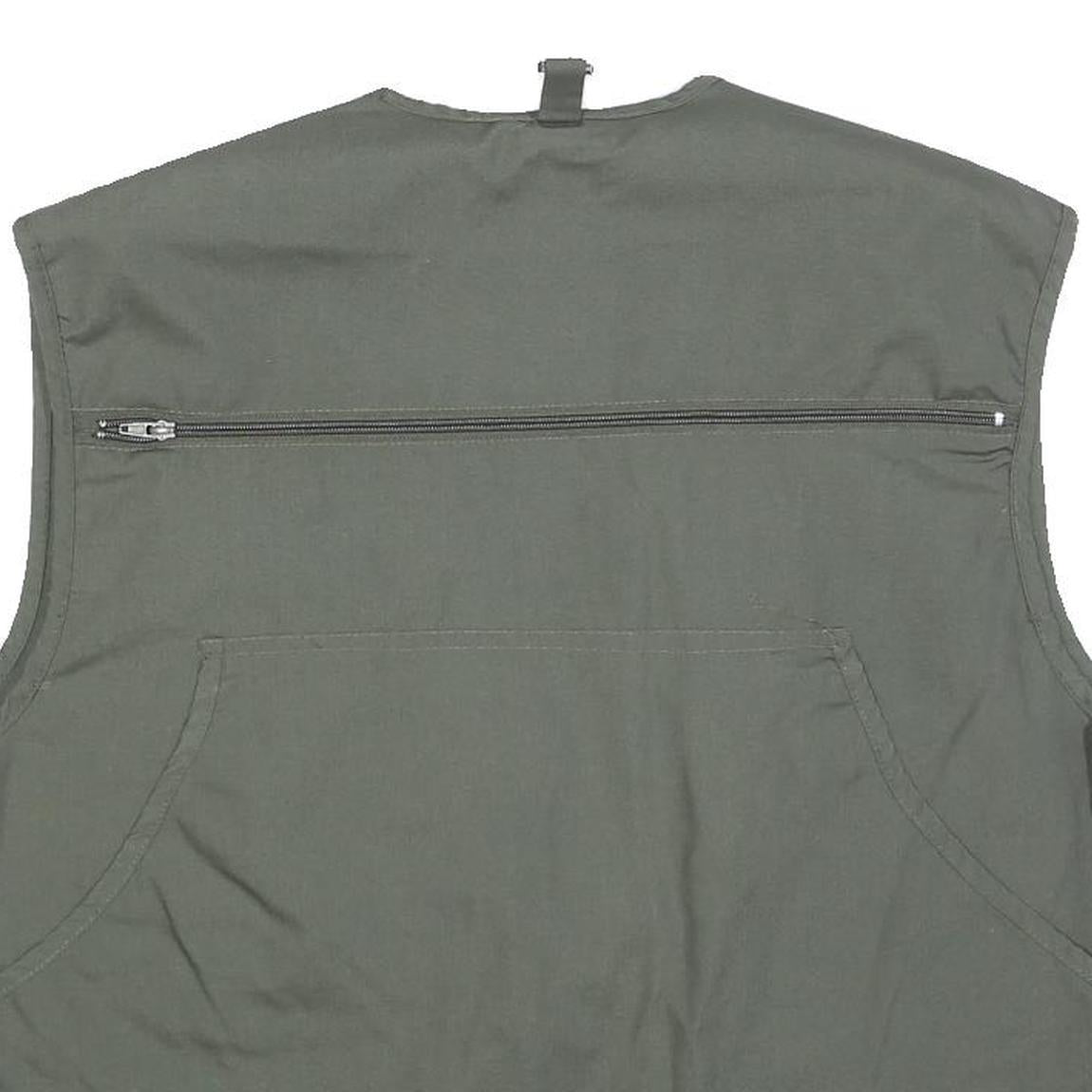 STUCKI THUN Mens Green Utility Vest XL Polyester Zip Plain Functional Pockets
