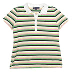 TOMMY HILFIGER Womens White & Green Striped Short Sleeve Polo Shirt M Cotton