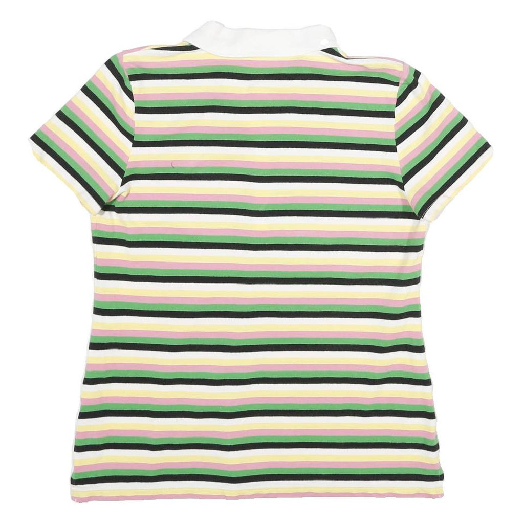 TOMMY HILFIGER Womens White & Green Striped Short Sleeve Polo Shirt M Cotton