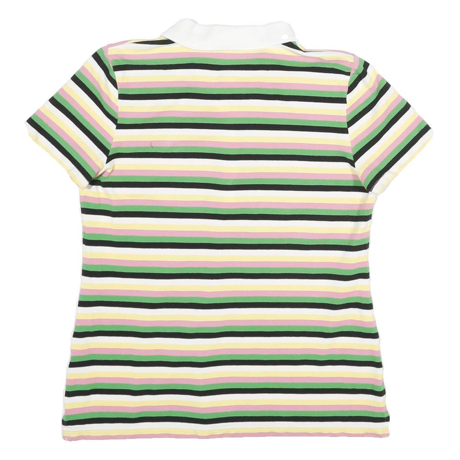 TOMMY HILFIGER Womens White & Green Striped Short Sleeve Polo Shirt M Cotton