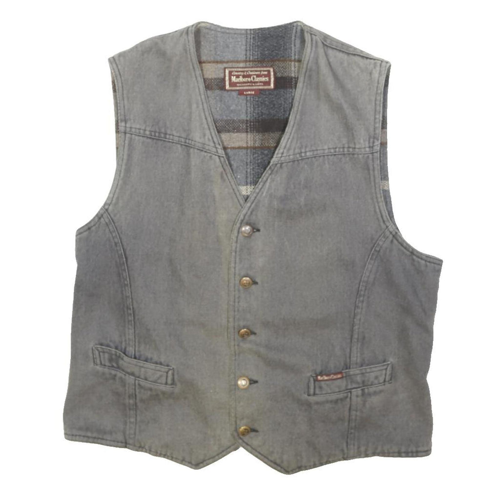 MARLBORO Mens Grey Cotton Blend Button Jacket L Plain Classic Casual Vest