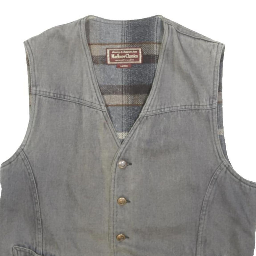 MARLBORO Mens Grey Cotton Blend Button Jacket L Plain Classic Casual Vest