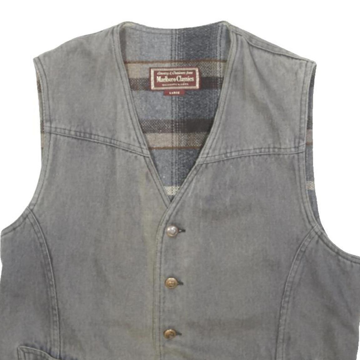 MARLBORO Mens Grey Cotton Blend Button Jacket L Plain Classic Casual Vest