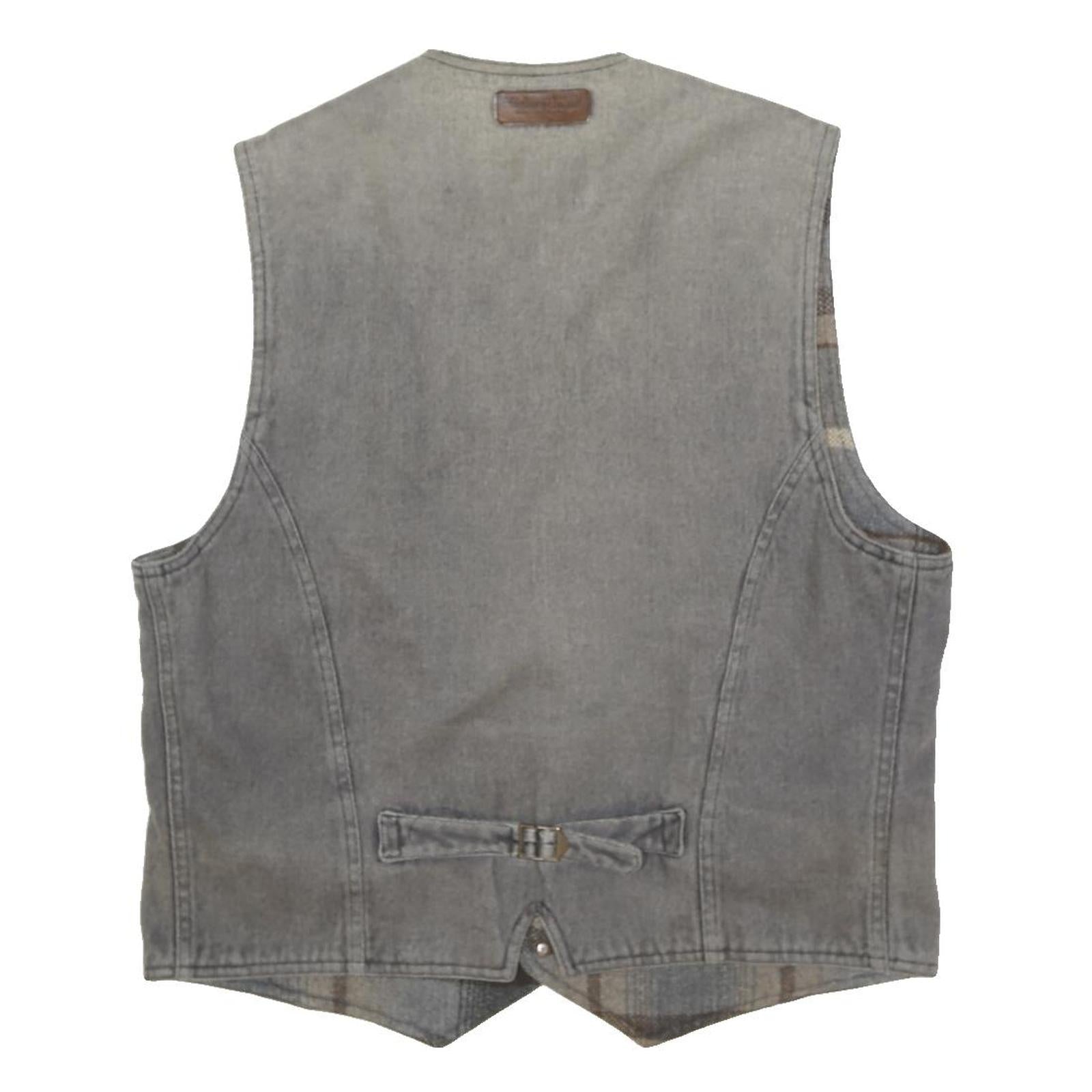 MARLBORO Mens Grey Cotton Blend Button Jacket L Plain Classic Casual Vest