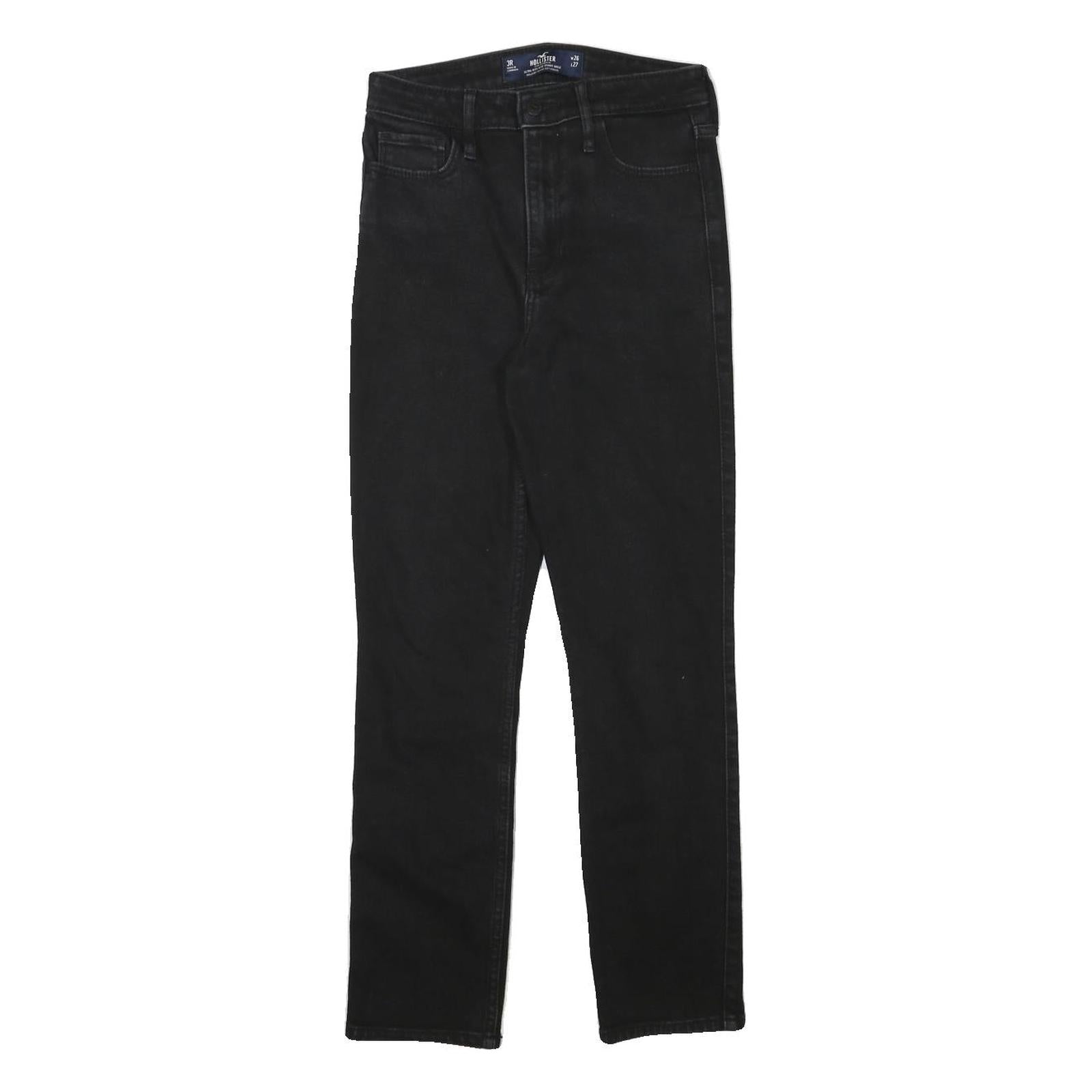 HOLLISTER Womens Slim Black Denim Cotton Blend Zip Jeans W26 L27 Stylish