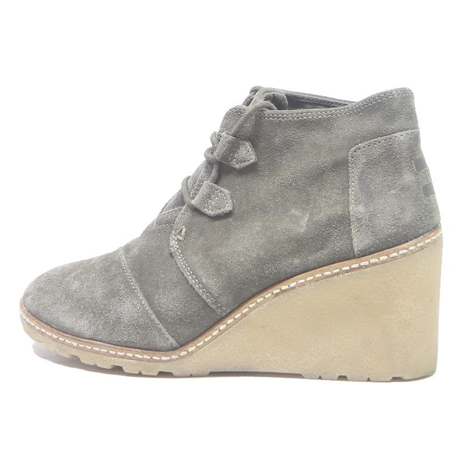 TOMS Womens Grey Suede Lace-Up Wedge Boots Polyester Blend UK 7.5 Comfortable