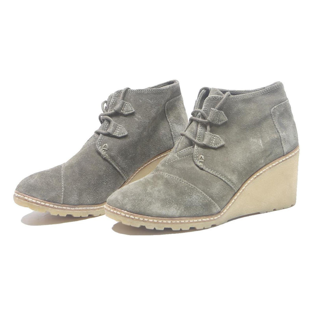 TOMS Womens Grey Suede Lace-Up Wedge Boots Polyester Blend UK 7.5 Comfortable