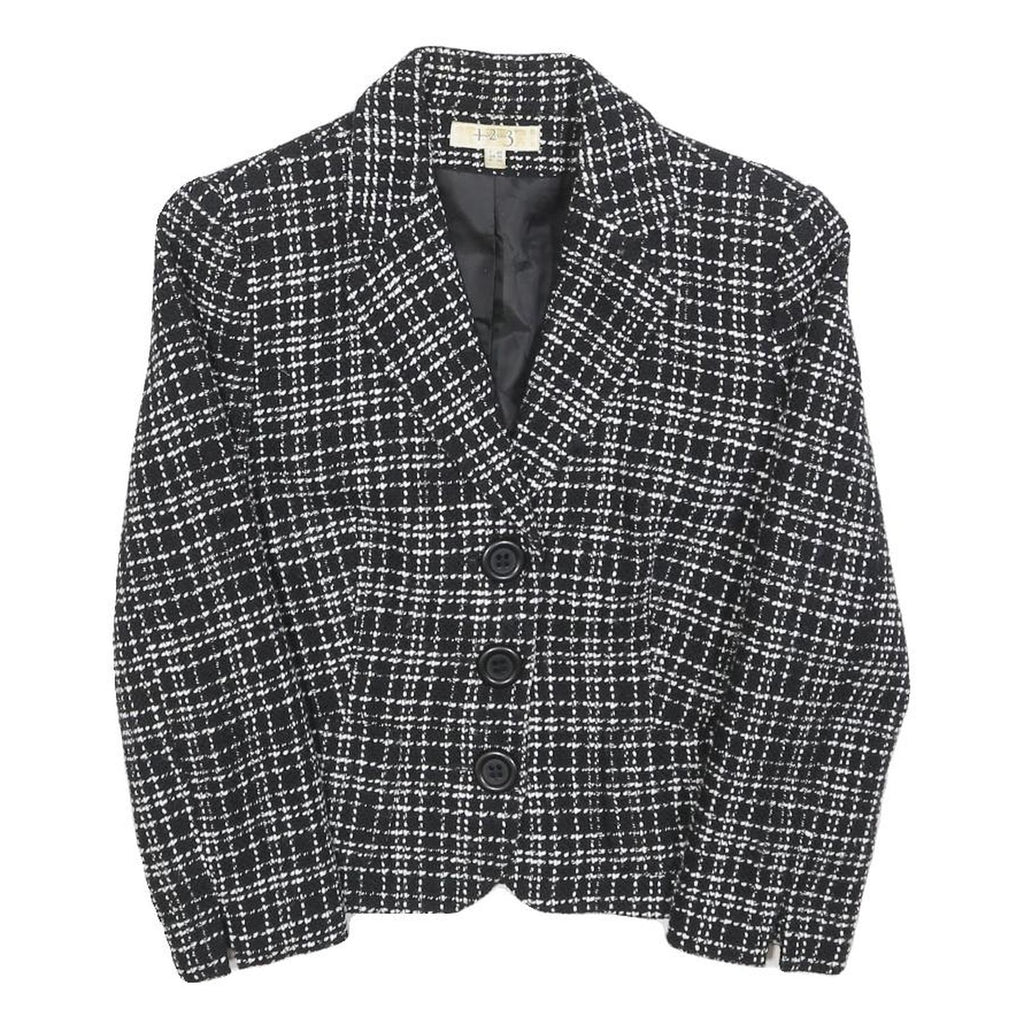 UN DEUX TROIS Womens Black & White Check Wool Blend Button Jacket S Woven
