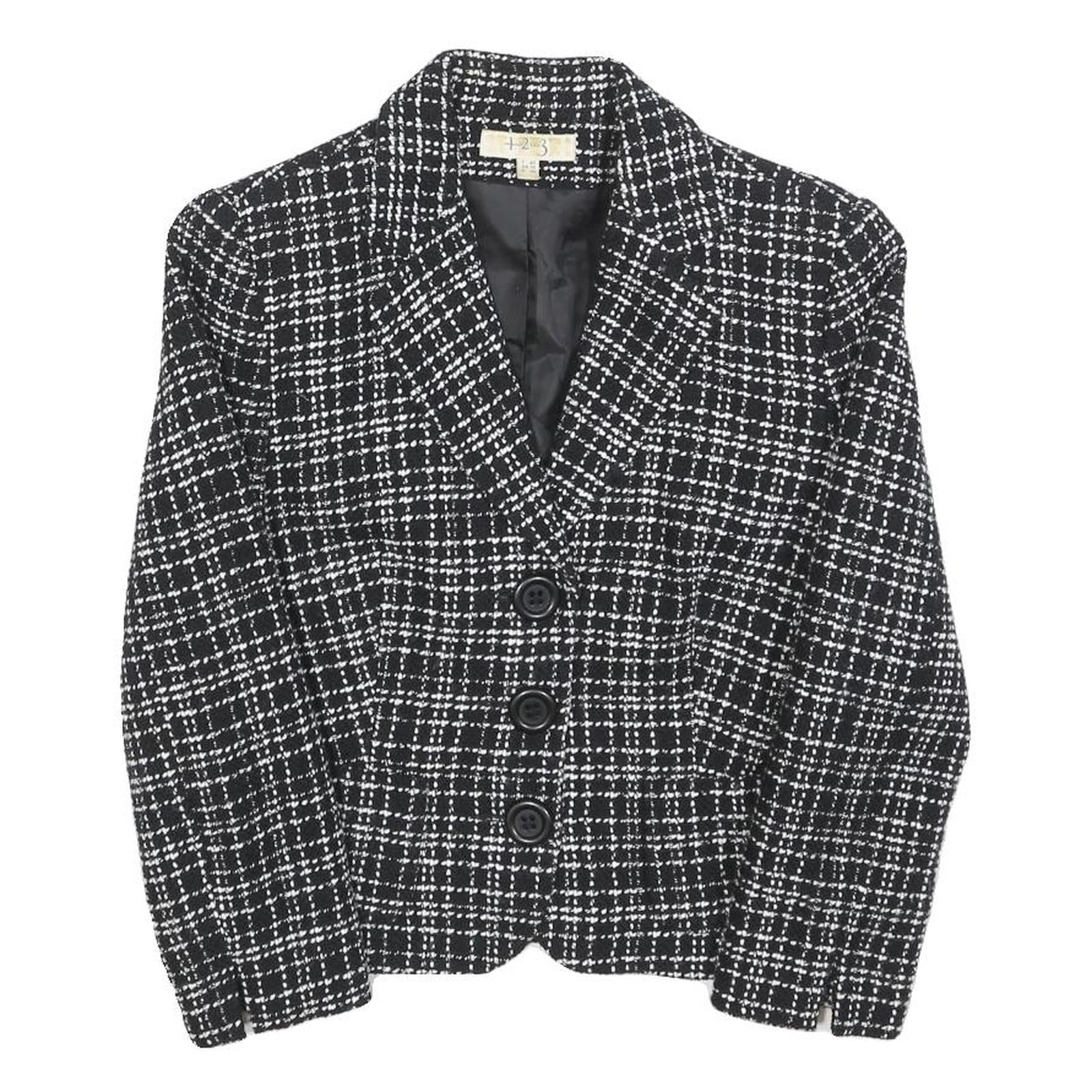 UN DEUX TROIS Womens Black & White Check Wool Blend Button Jacket S Woven