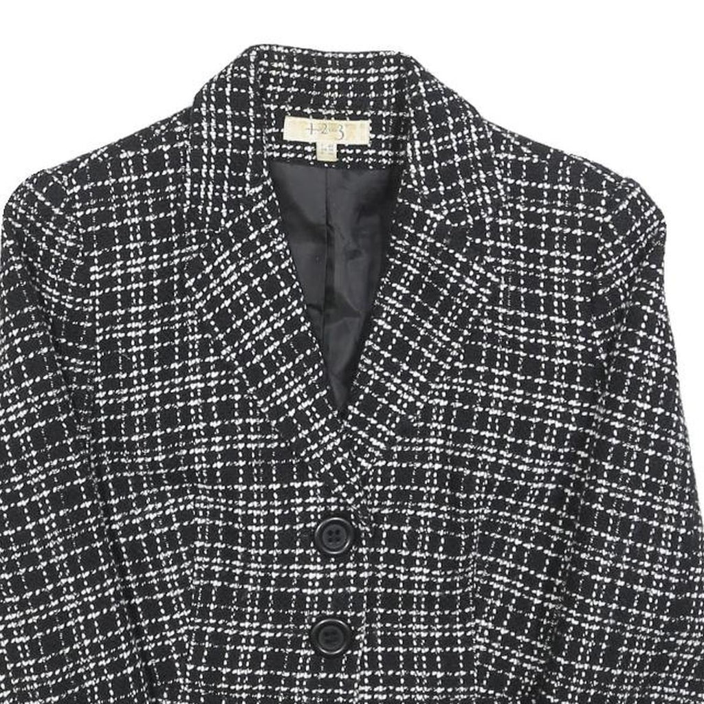 UN DEUX TROIS Womens Black & White Check Wool Blend Button Jacket S Woven