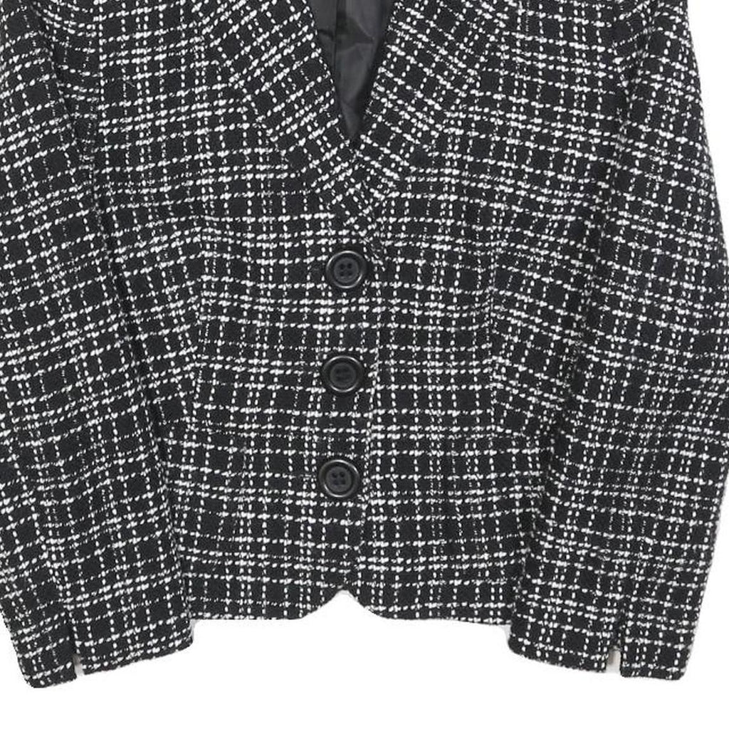 UN DEUX TROIS Womens Black & White Check Wool Blend Button Jacket S Woven