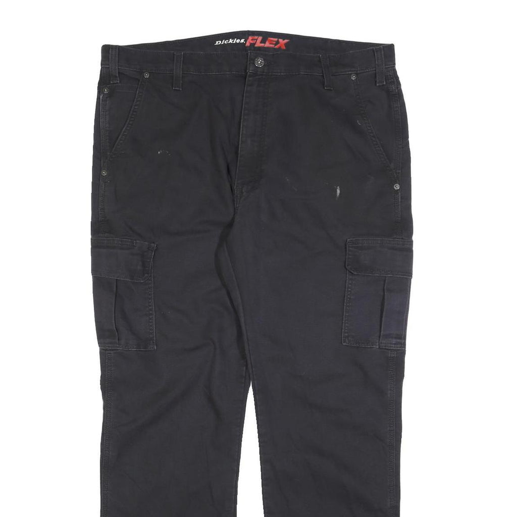 DICKIES Mens Relaxed Black Cargo Trousers W40 L32 Cotton Blend Zip Pockets