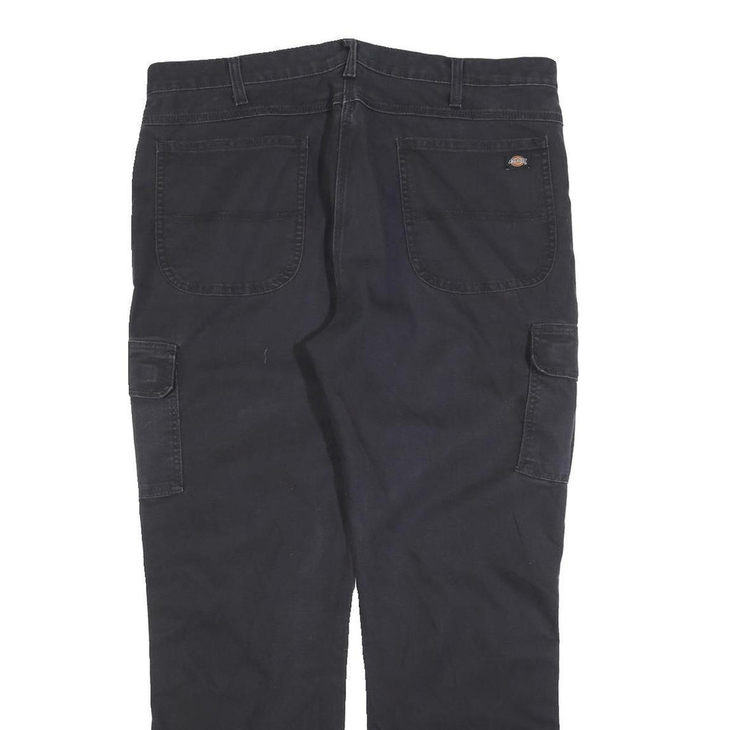 DICKIES Mens Relaxed Black Cargo Trousers W40 L32 Cotton Blend Zip Pockets