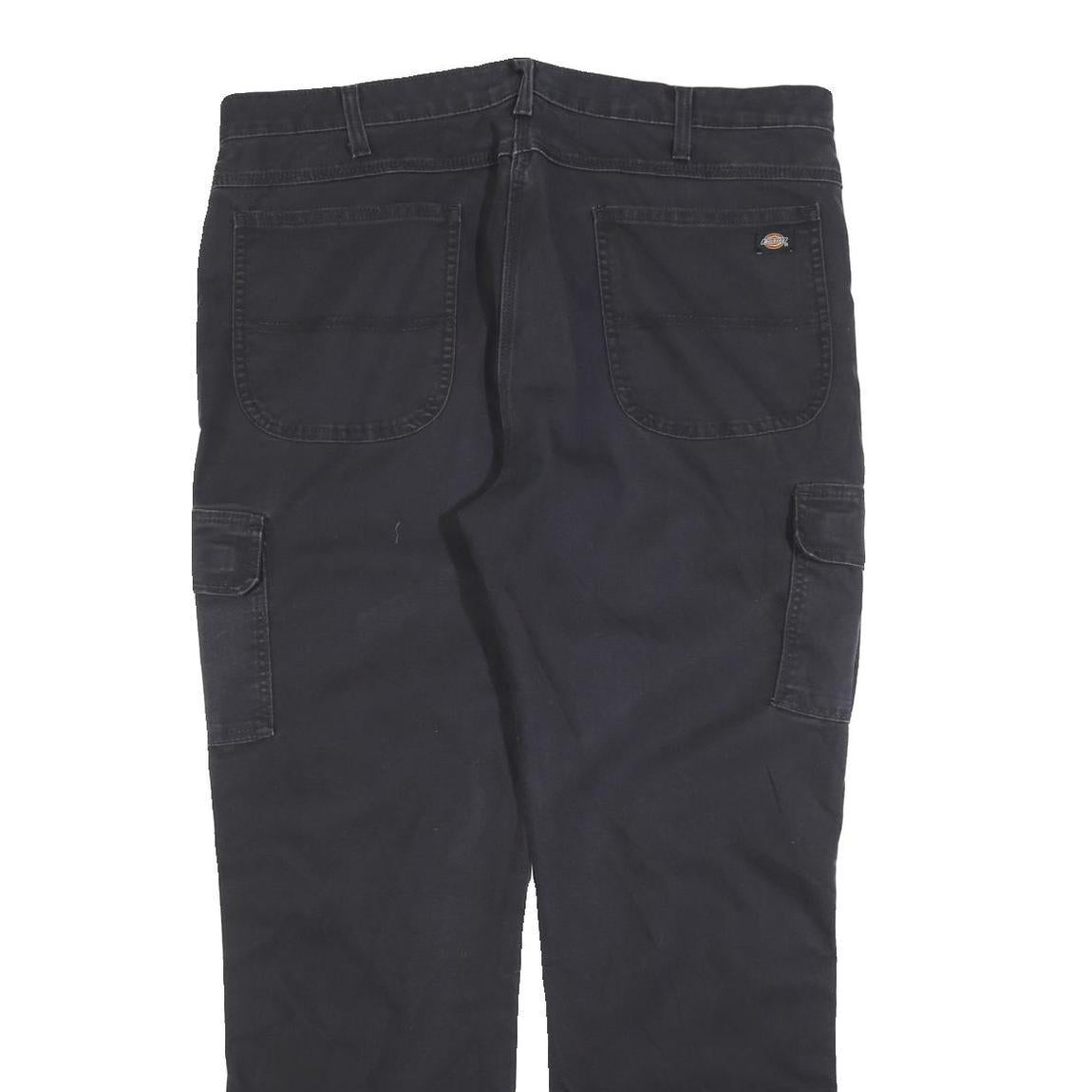 DICKIES Mens Relaxed Black Cargo Trousers W40 L32 Cotton Blend Zip Pockets