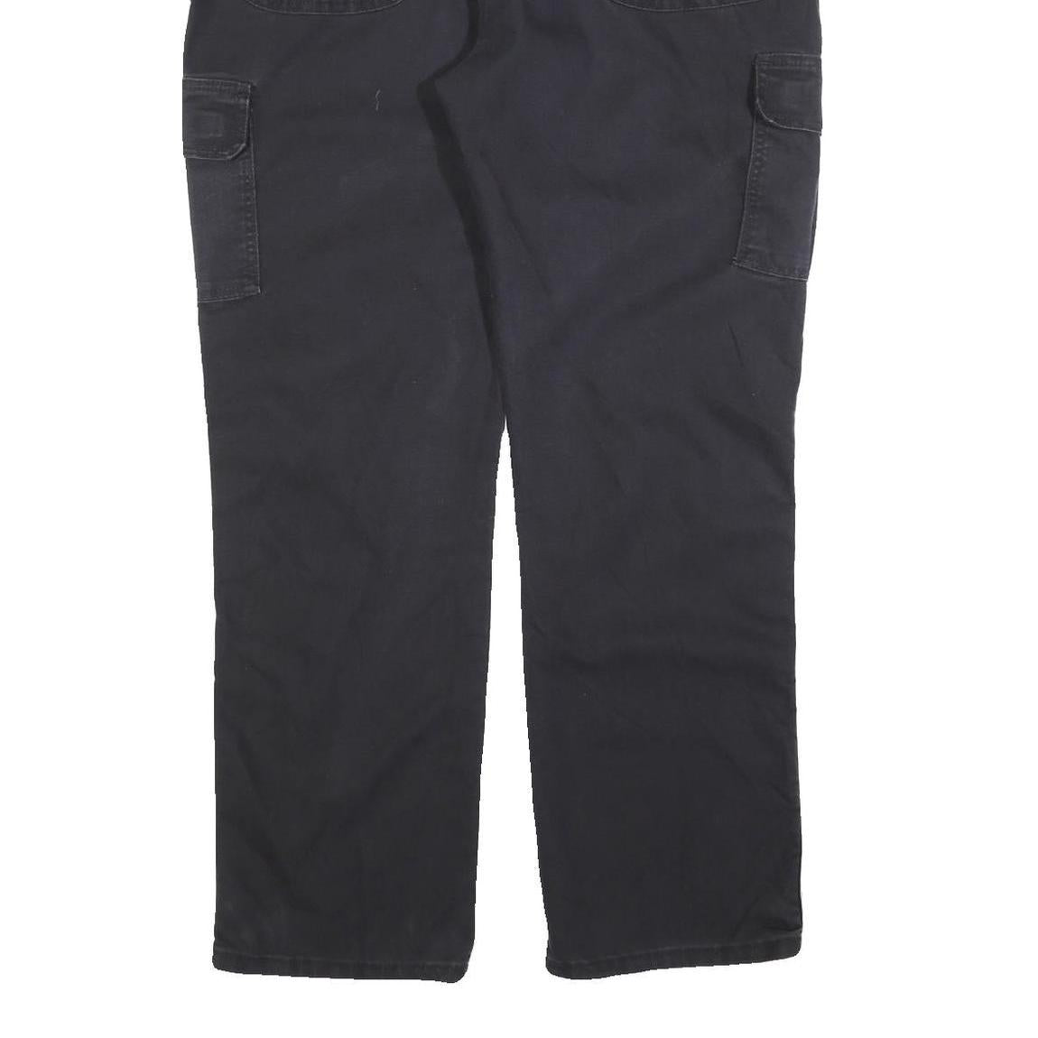 DICKIES Mens Relaxed Black Cargo Trousers W40 L32 Cotton Blend Zip Pockets