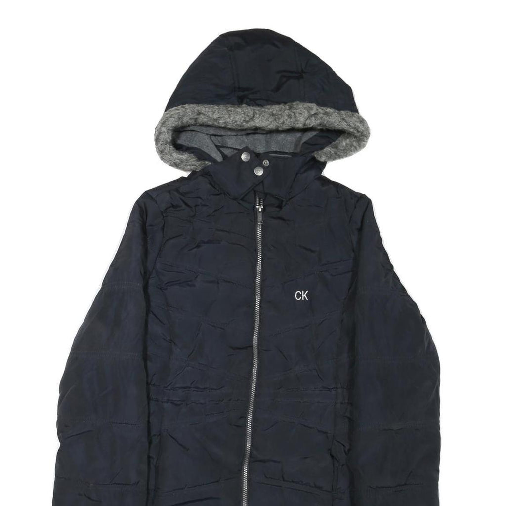 CALVIN KLEIN JEANS Womens Black Puffer Jacket XL Polyester Blend Hooded Zip