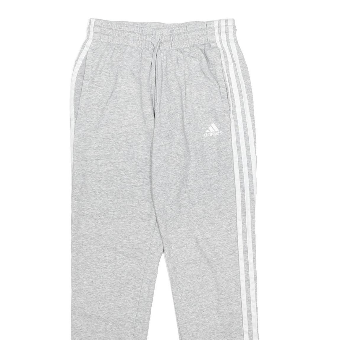ADIDAS Womens Joggers Grey & White S W24 L27 Classic Tapered Fit Cotton Blend