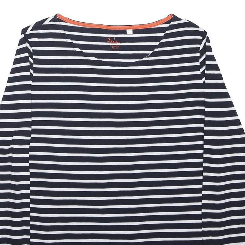 BODEN Womens Navy Blue & White Striped Basic Top Long Sleeve Round Neck UK 14
