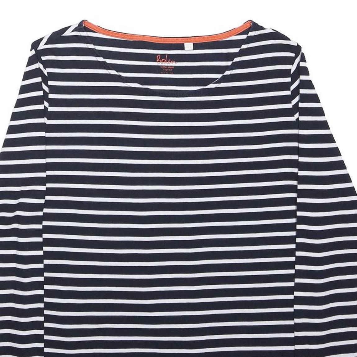 BODEN Womens Navy Blue & White Striped Basic Top Long Sleeve Round Neck UK 14