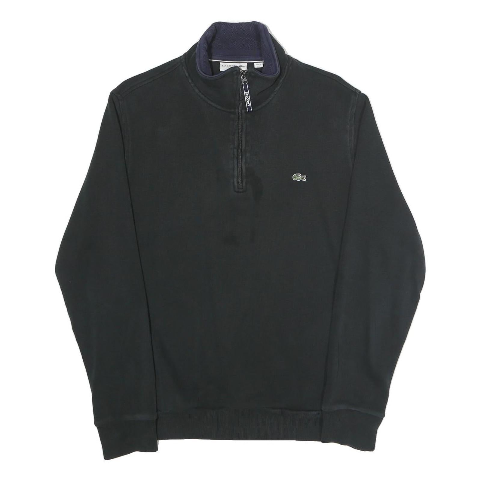 LACOSTE Mens Black Cotton Quarter Zip Sweatshirt 2XL Casual Sportswear