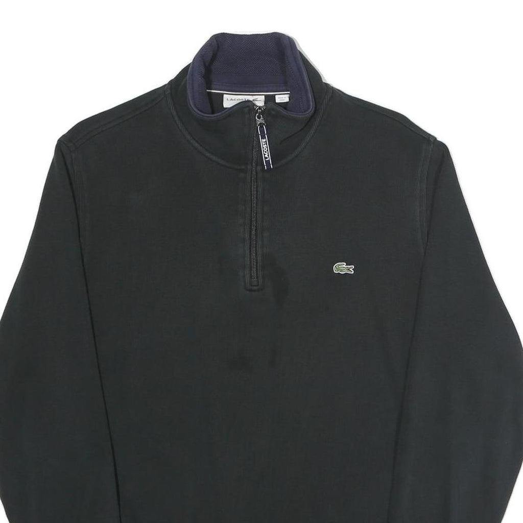 LACOSTE Mens Black Cotton Quarter Zip Sweatshirt 2XL Casual Sportswear