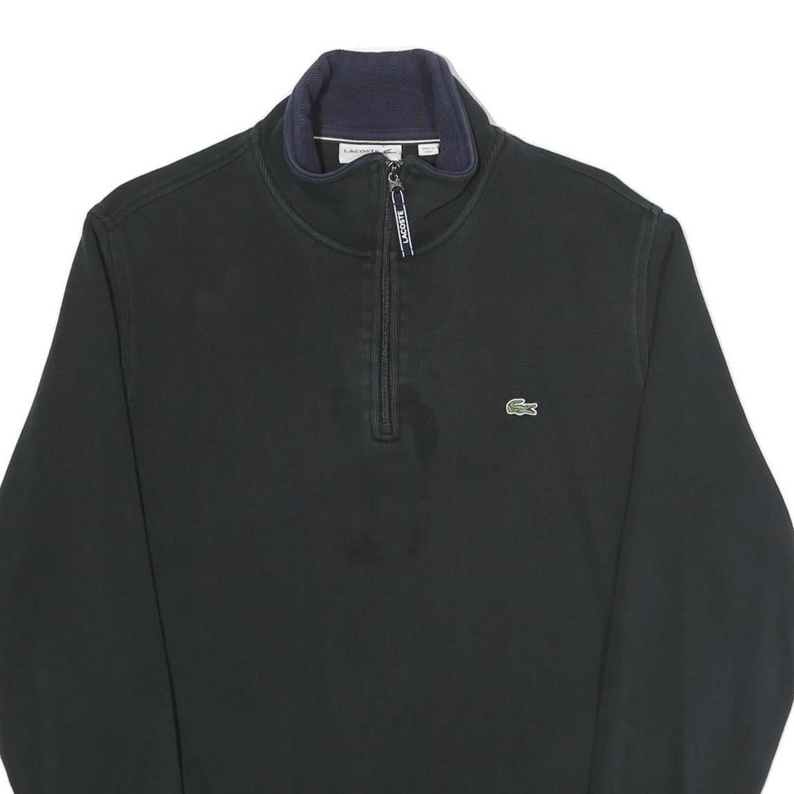 LACOSTE Mens Black Cotton Quarter Zip Sweatshirt 2XL Casual Sportswear