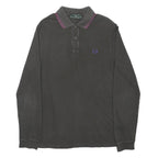 FRED PERRY Mens Black & Purple Long Sleeve Plain M Polo Shirt Classic Cotton