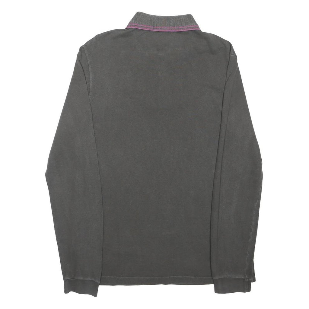 FRED PERRY Mens Black & Purple Long Sleeve Plain M Polo Shirt Classic Cotton