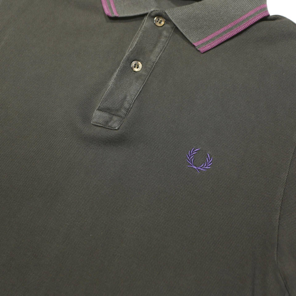 FRED PERRY Mens Black & Purple Long Sleeve Plain M Polo Shirt Classic Cotton