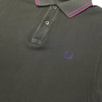 FRED PERRY Mens Black & Purple Long Sleeve Plain M Polo Shirt Classic Cotton