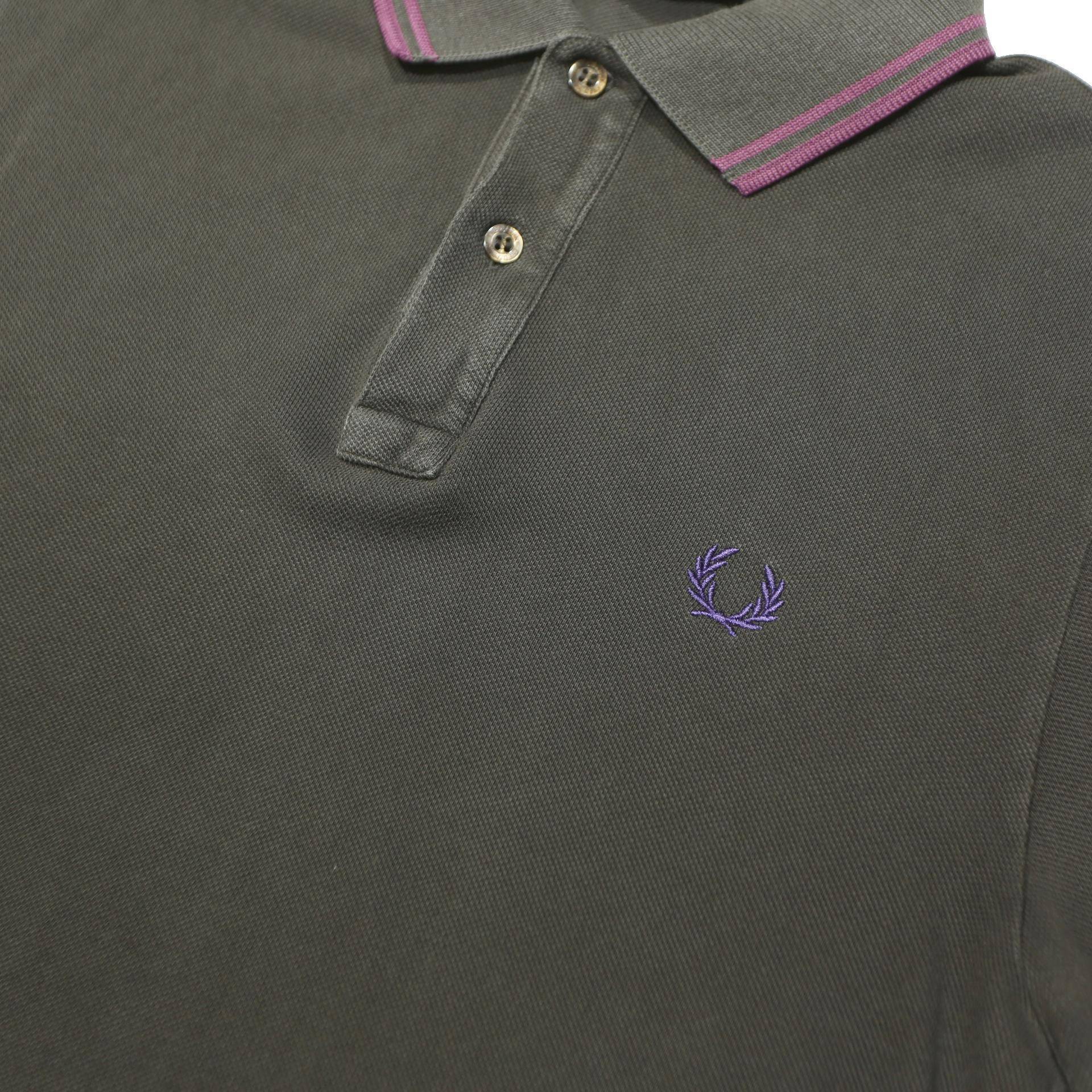 FRED PERRY Mens Black & Purple Long Sleeve Plain M Polo Shirt Classic Cotton