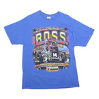 GILDAN Mens Blue B.O.S.S. Graphic T-Shirt L Short Sleeve Crew Neck Racing Print