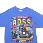 GILDAN Mens Blue B.O.S.S. Graphic T-Shirt L Short Sleeve Crew Neck Racing Print