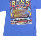 GILDAN Mens Blue B.O.S.S. Graphic T-Shirt L Short Sleeve Crew Neck Racing Print