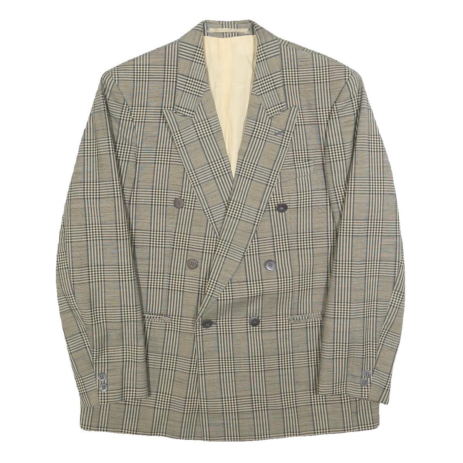 MODE Mens Beige Check Tailored Wool Blend Jacket M Classic Button Closure