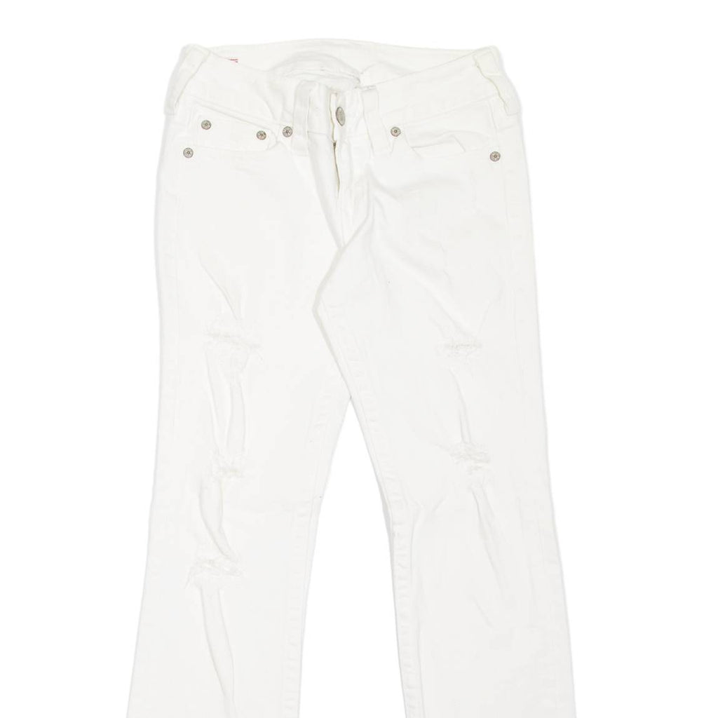 TRUE RELIGION Johnny Distressed Womens Jeans White Slim Bootcut W28 L30