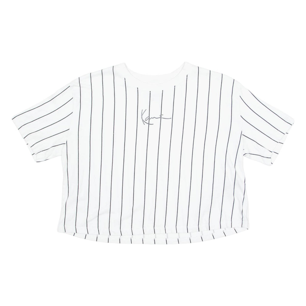 KARL KANI Cropped Striped Womens T-Shirt White Crew Neck S