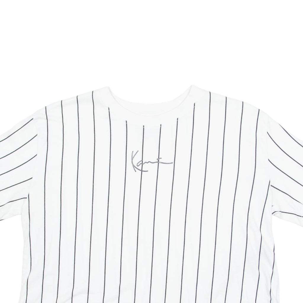 KARL KANI Cropped Striped Womens T-Shirt White Crew Neck S