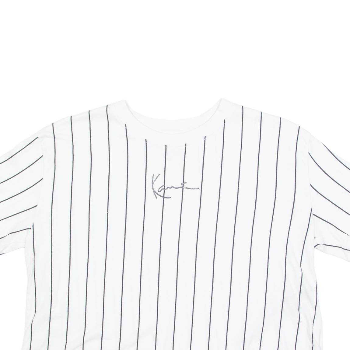 KARL KANI Cropped Striped Womens T-Shirt White Crew Neck S